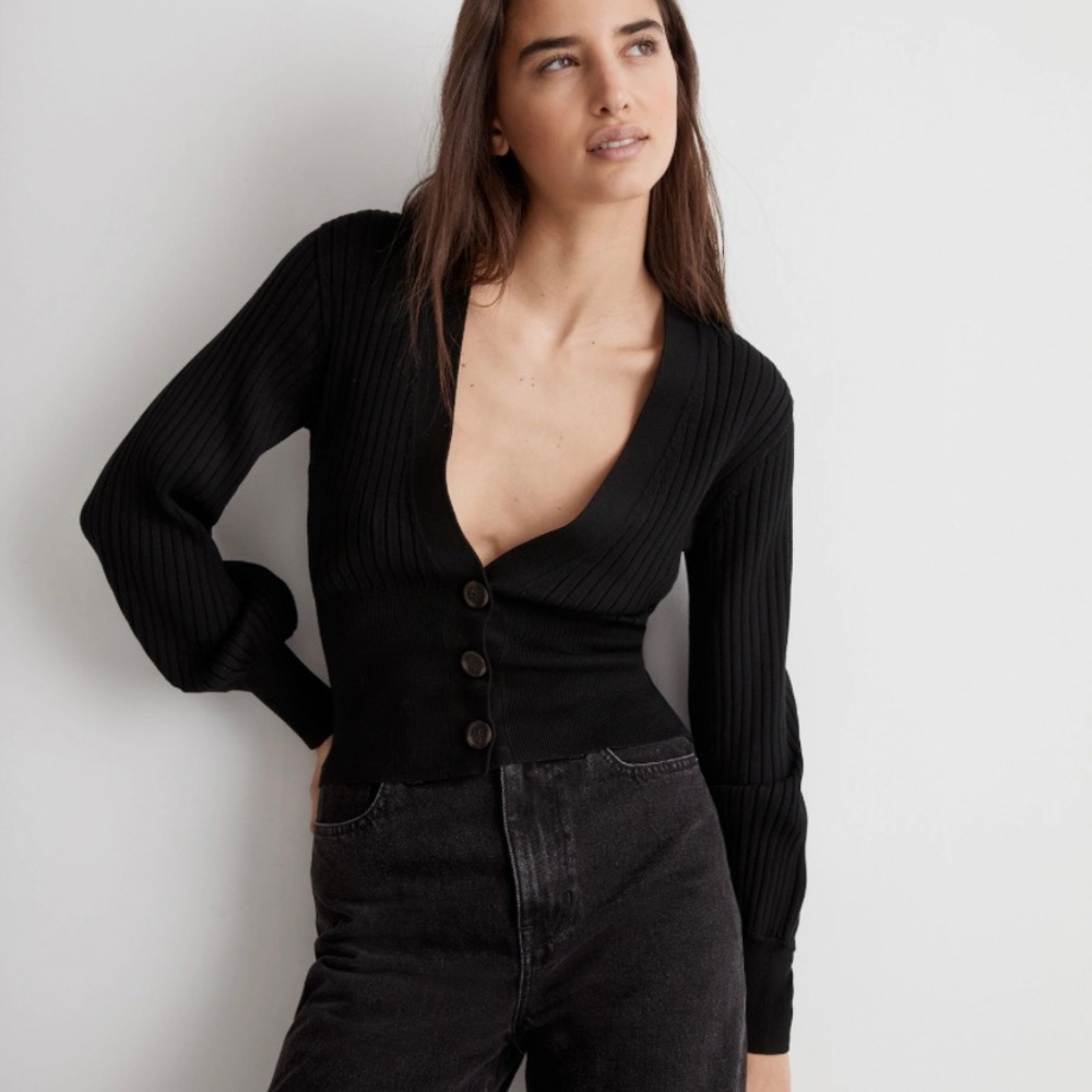 Madewell Rust Brown Ribbed V-Neck Button Cardigan - Picture 4 of 9
